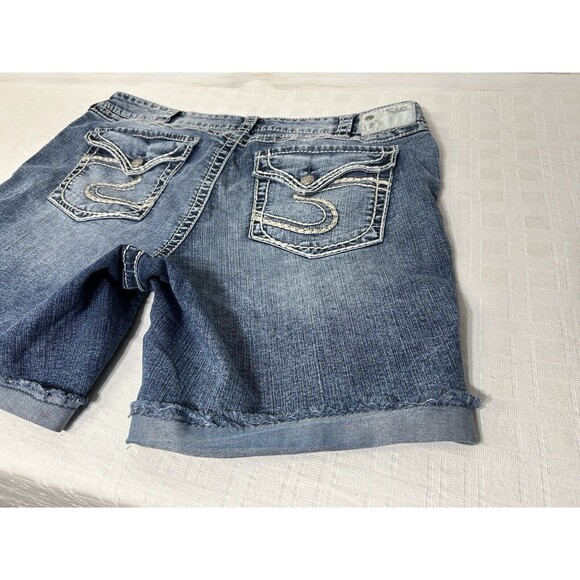 Silver MCKENZIE Blue Denim Jean Shorts Womens Size 20 Stretch Flap Button Pocket - Picture 11 of 15